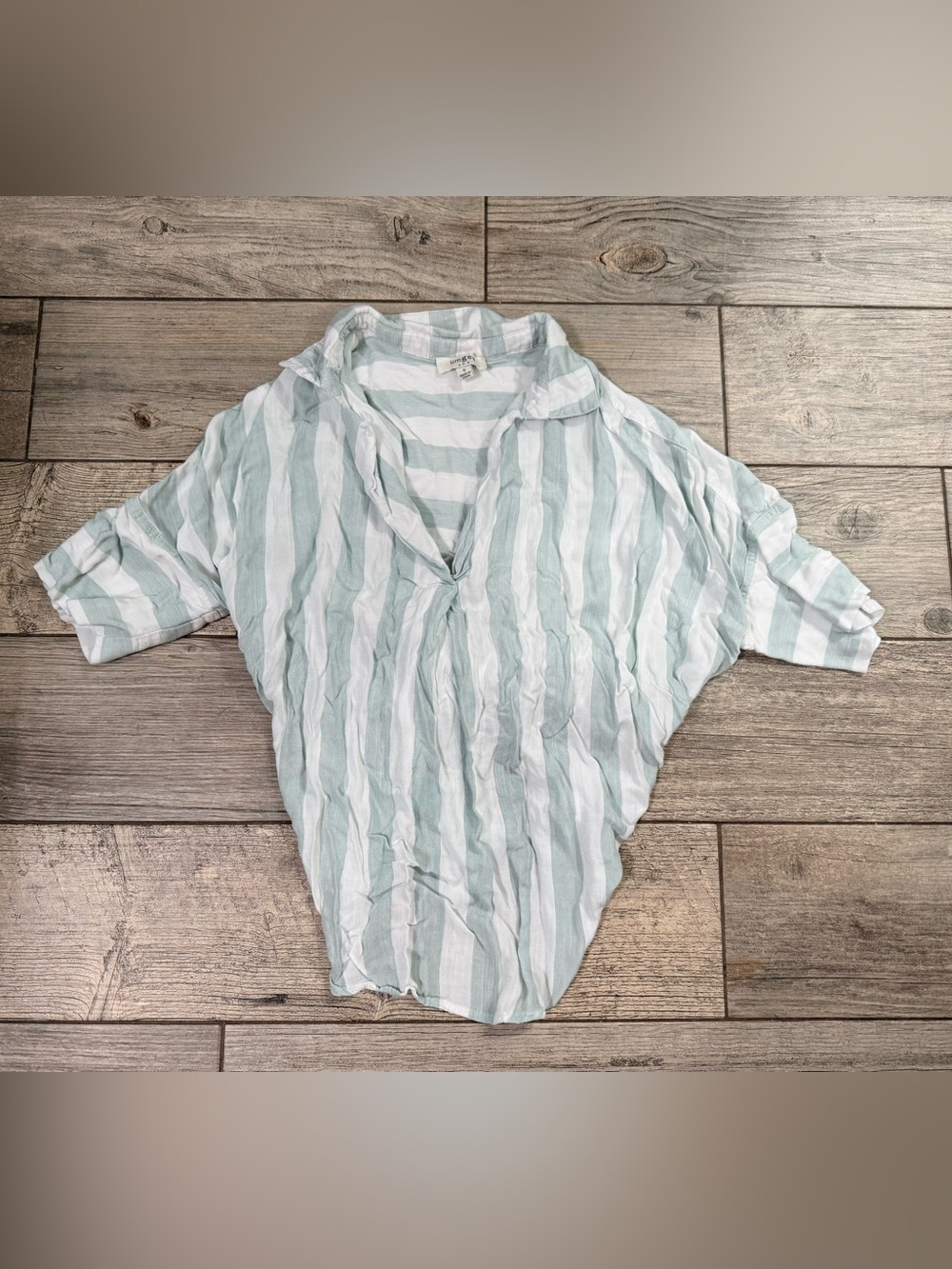 Umgee Mint Green and White Striped Dolman Sleeve Blouse